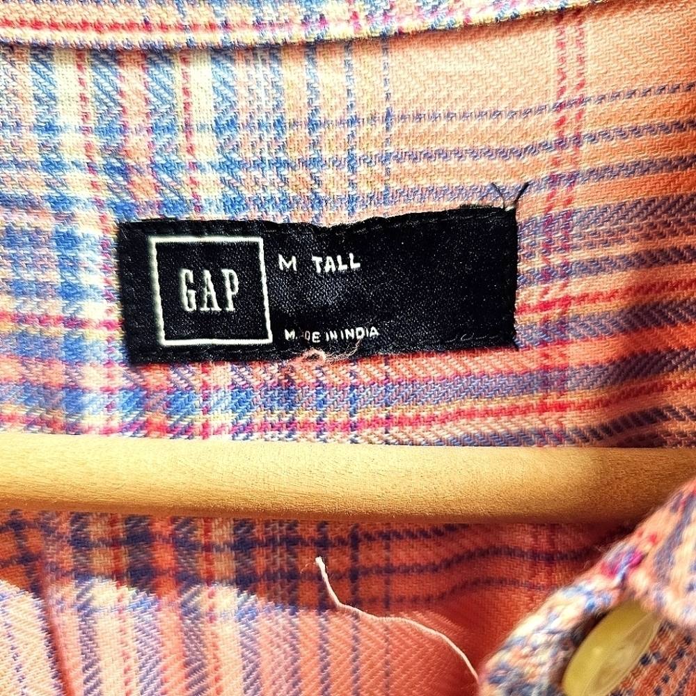 GAP Pink Plaid Button Up Shirtdress Size Medium Tall Belted Lightweight Rayon - Picture 8 of 9